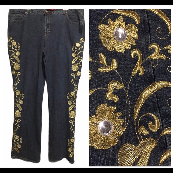 JEANS EMB SCROLLING BEADS DENIM WHIMSEYGOTH DARK FAIRY 24/7 WAIST 42” - Picture 1 of 10